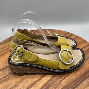 Fly London Mustard Sandals with Metallic Buckle